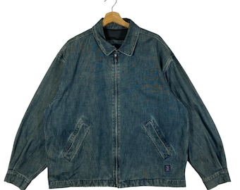 vintage Veste zippée en denim indigo Retro Ken Collection unique, taille L