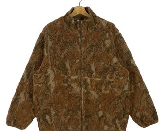 Vintage Japanese Brand X Nowartt Windproof Fleece Zipper Jacket L Size Camo