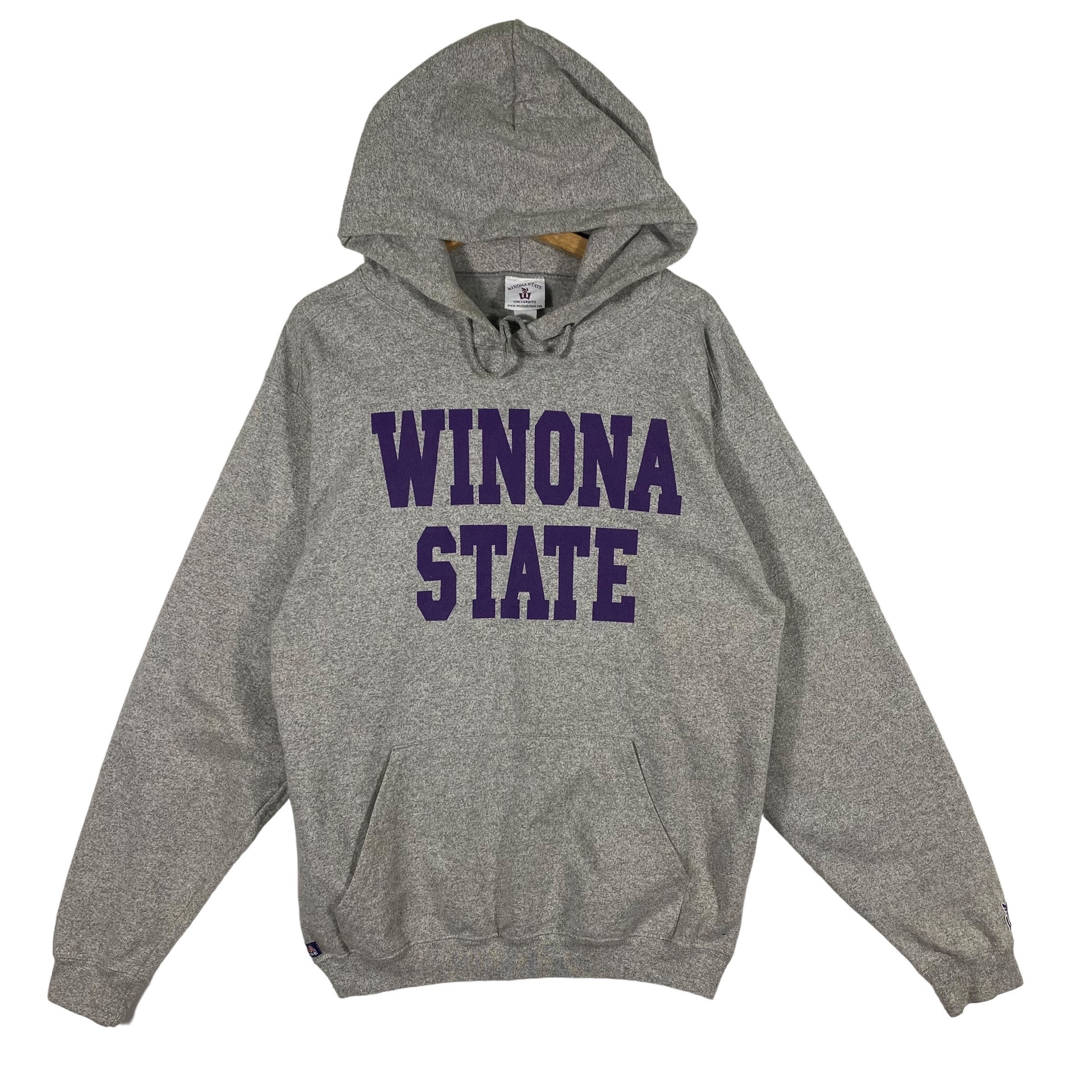 Vintage 90s Winona State University Hoodie Sweatshirt M Size Grey Colour