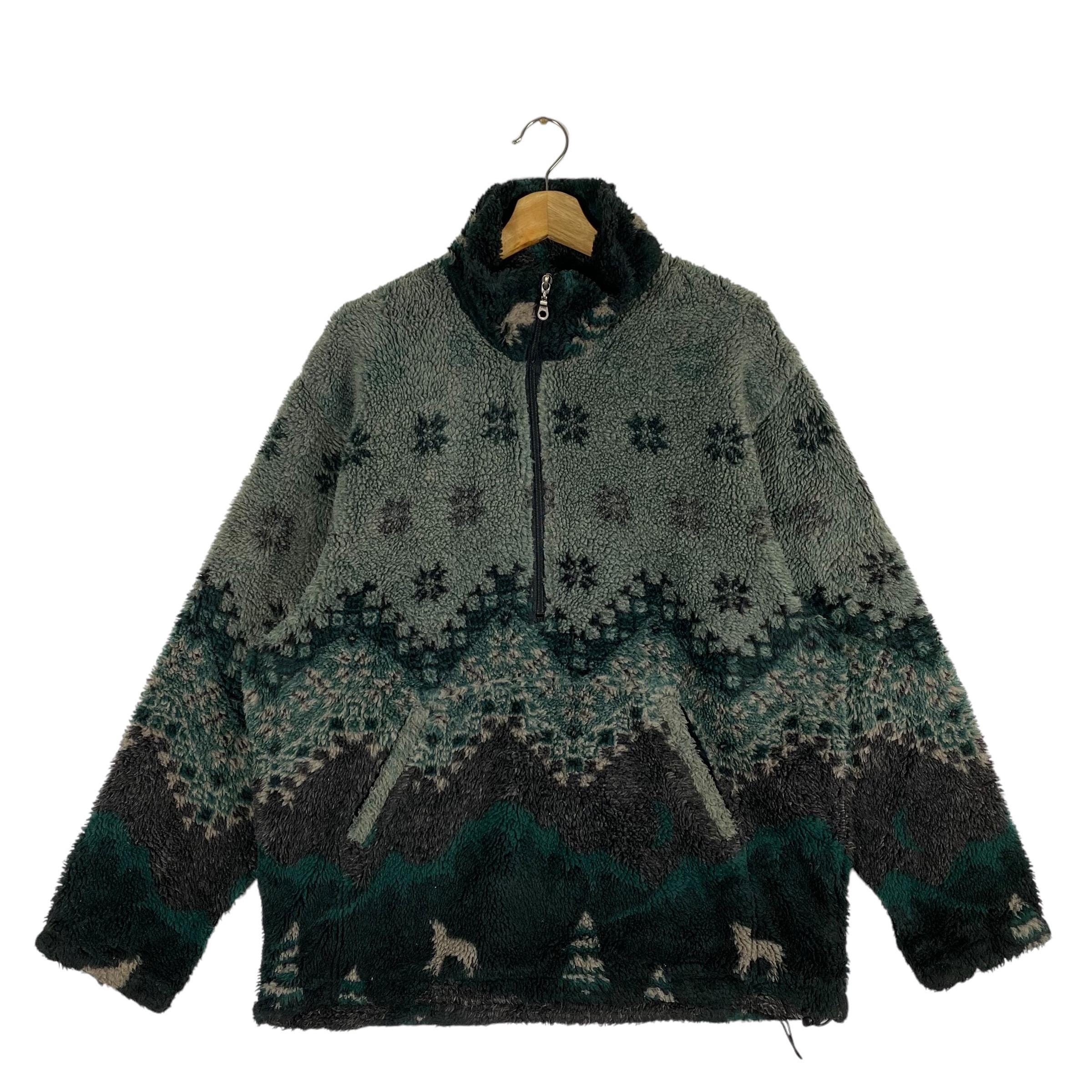 Vintage Woolrich Snowflake Sheep Mountain Half Zip Fleece L Size