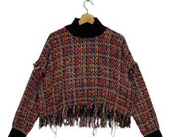 Top corto vintage con frange scozzesi Zara S ma adatto alla taglia L