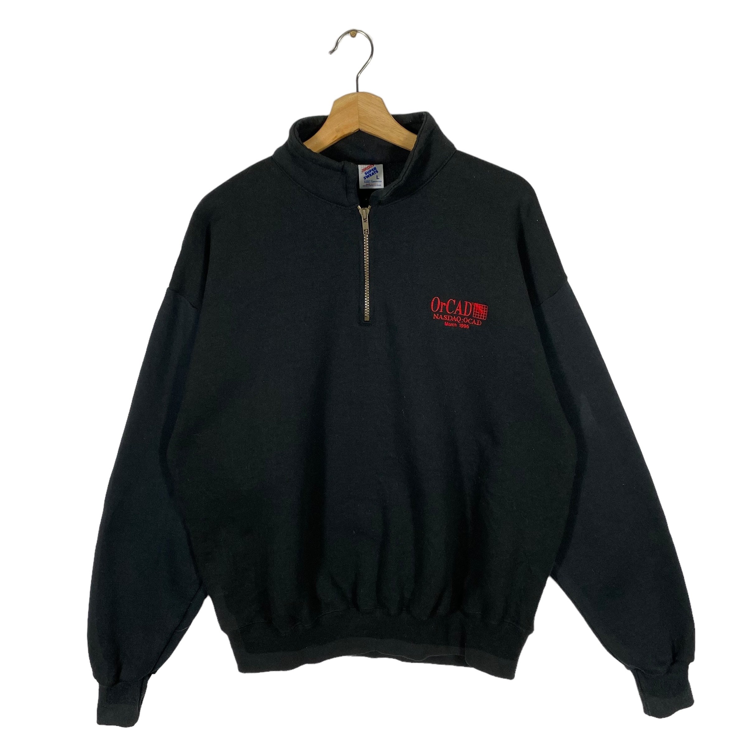 Vintage 90s Orcad Nasdaq Ocad Half Zip Sweatshirt L Size Black