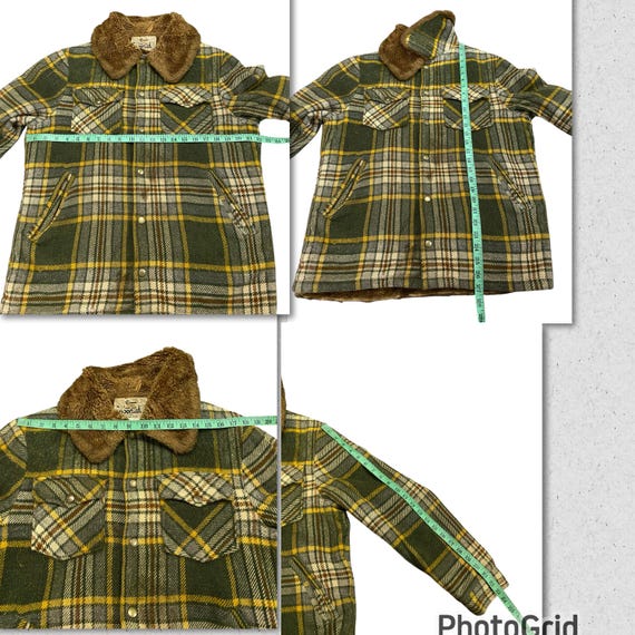Vintage 70s Woolrich Plaid Wool Button Jacket M Green Colour