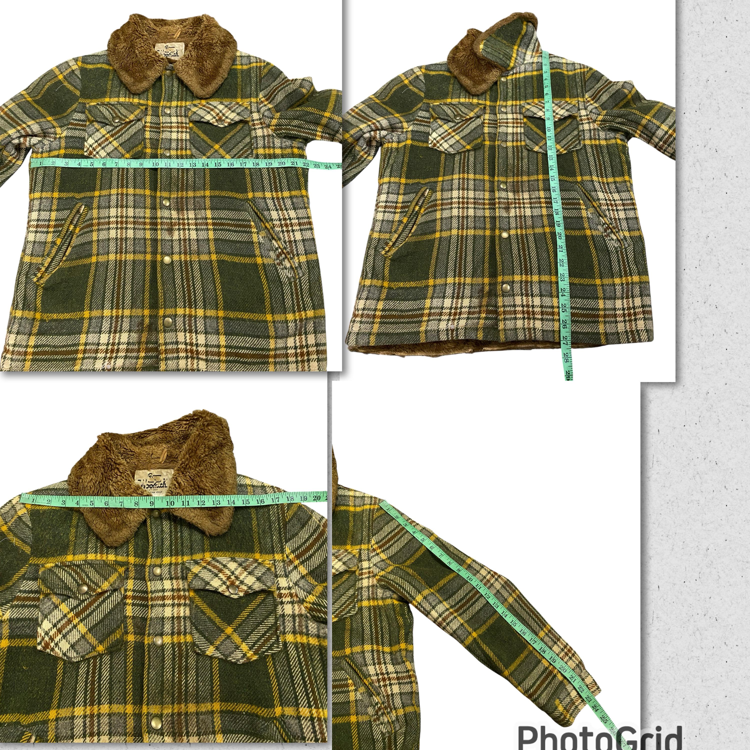 Vintage 70s Woolrich Plaid Wool Button Jacket M Green Colour