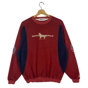 Felpa in pile vintage di Babbo Natale taglia L colore marrone/blu navy