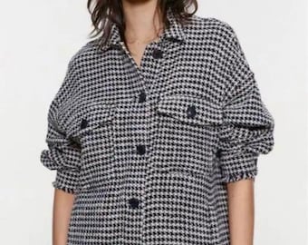 Zara Houndstooth Tweed Shacket/Overshirt XS Size (Fit XL) Black/White Colour