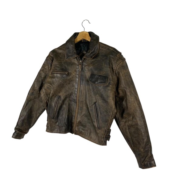 Vintage G.S.C on Time Leather Zipper Jacket M Size Brown