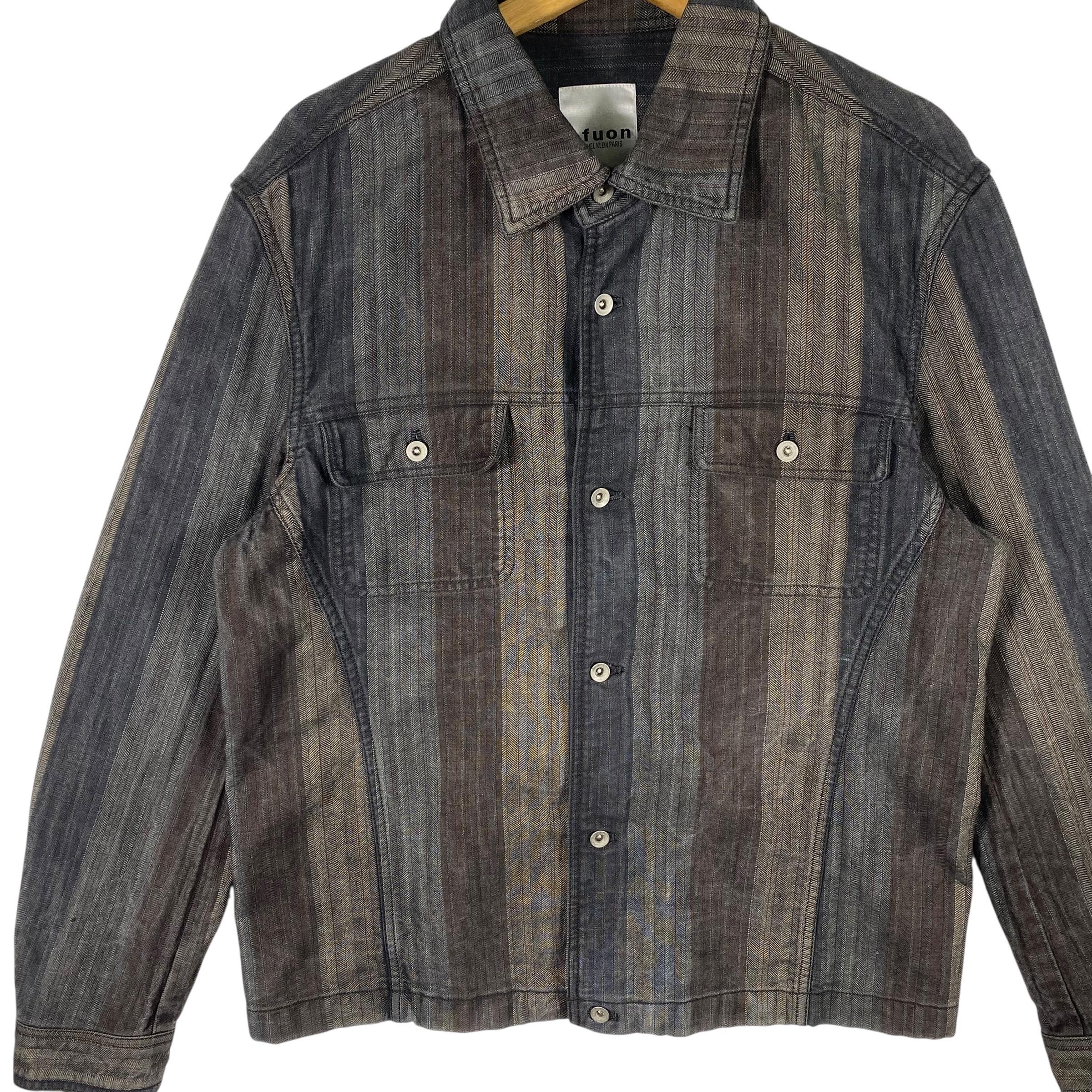Ofuon Michel Klein Paris Striped Trucker Denim Jacket Size 50 Grey 