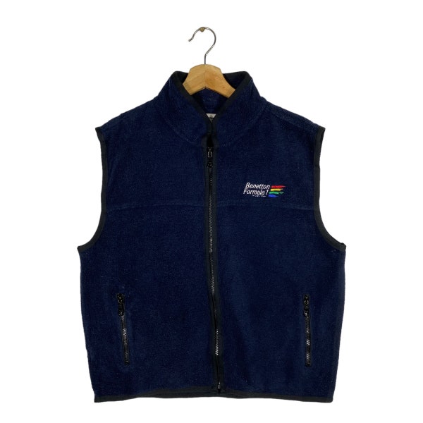 Vintage Benetton Formula 1 Vest Fleece Zipper M Size Navyblue Colour