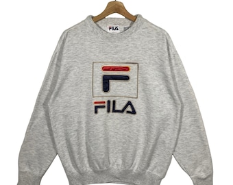 Vintage 90s Fila Big Logo Sweatshirt M Size Grey Colour
