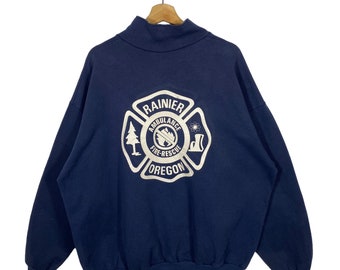 Vintage Rainier Ambulance Fire Rescue Oregon Sweatshirt Half Zip Sweatshirt XL Size Navyblue Colour