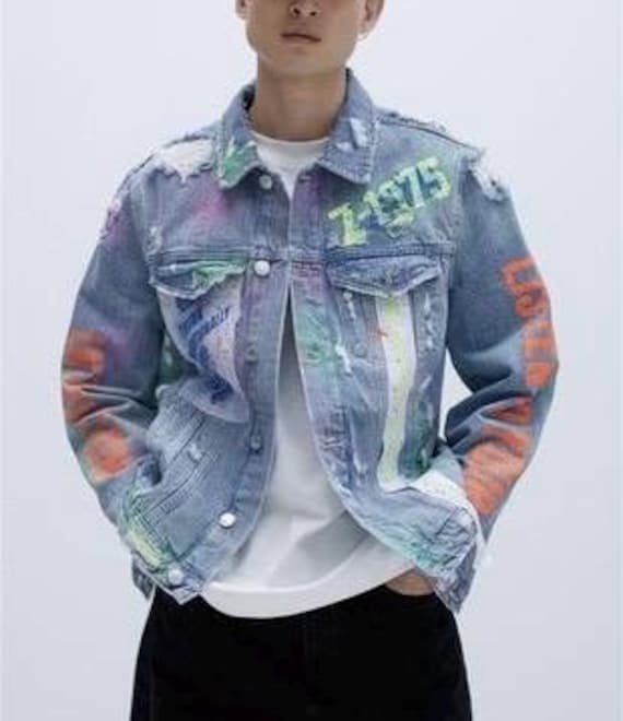 安心★関税込み★ZARA★PAINT SPLATTER WASHED JACKET Zara Men Paint splatter denim jacket 1538/425/427 (Small