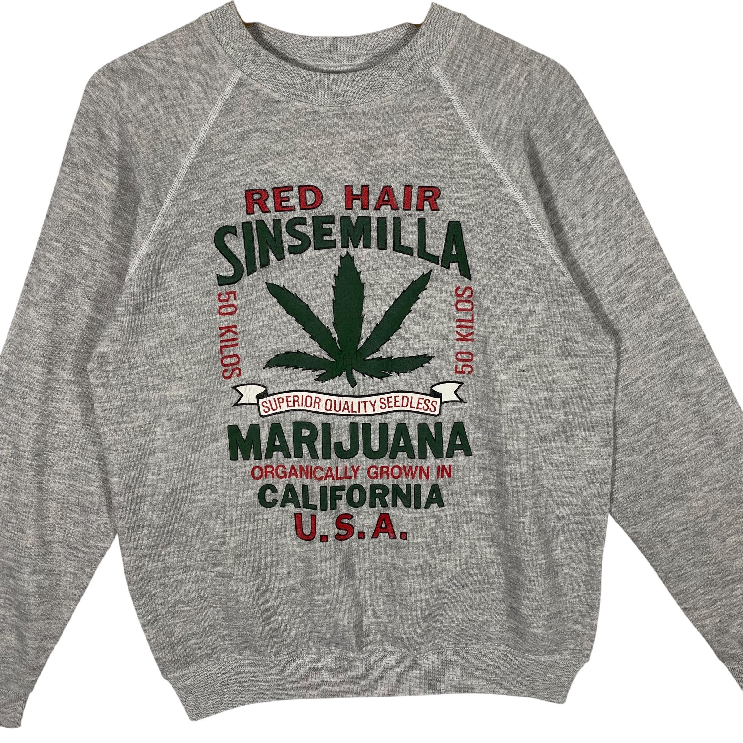 Vintage 80s Red Hair Sinsemilla Marijuana Sweatshirt M Size Grey
