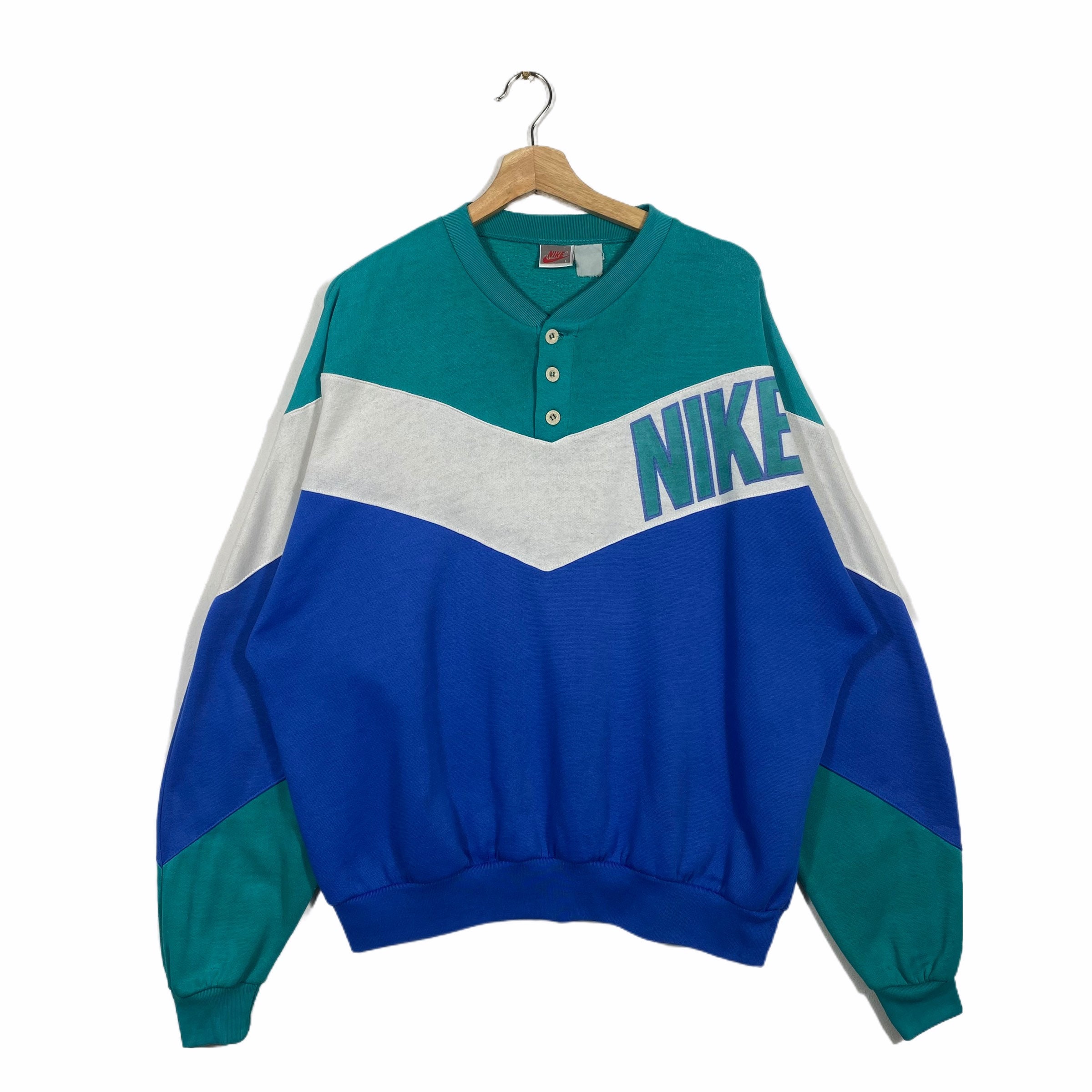 Vintage Nike Sweatshirt Half Button Colour Block Crewneck