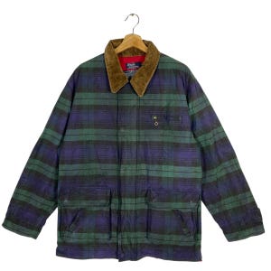 Vintage 90s Polo Ralph Lauren Oilskin Waxed Plaid Field Jacket L