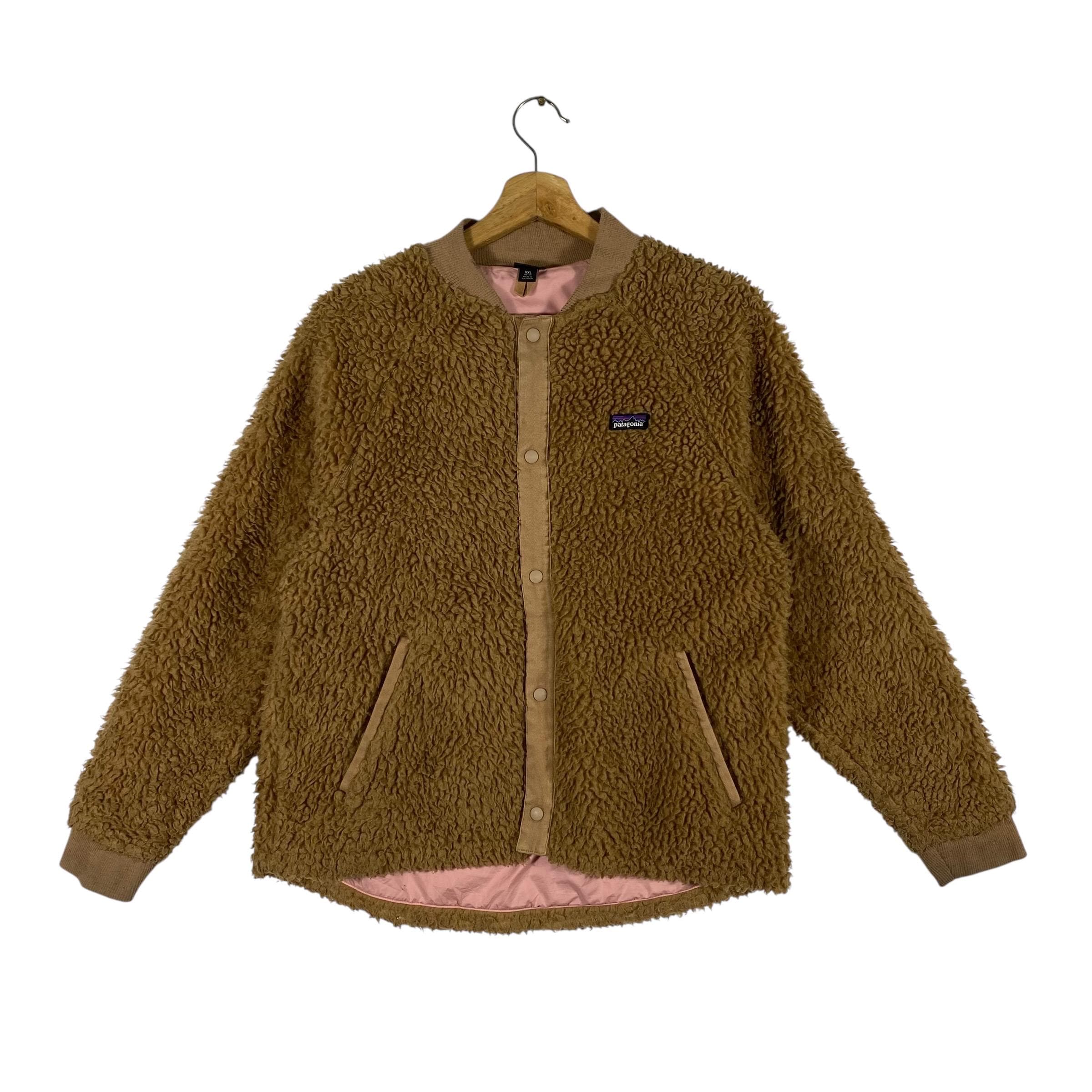 Patagonia Fleece Sherpa Button Jacket Kids Size XXL 16-18 Brown