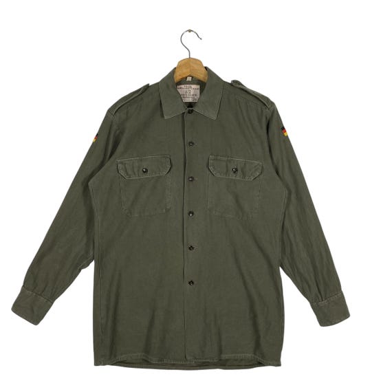 Vintage 80s Konzel Baumwolle Military Shirt Size 37/38 (S) Green