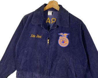 Vintage FFA Zipper Corduroy Jacket Size 38 Blue Colour - Etsy