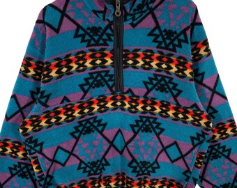 Vintage 90s Woolrich Aztec Tribe Fleece Half Zip Sweatshirt M Size