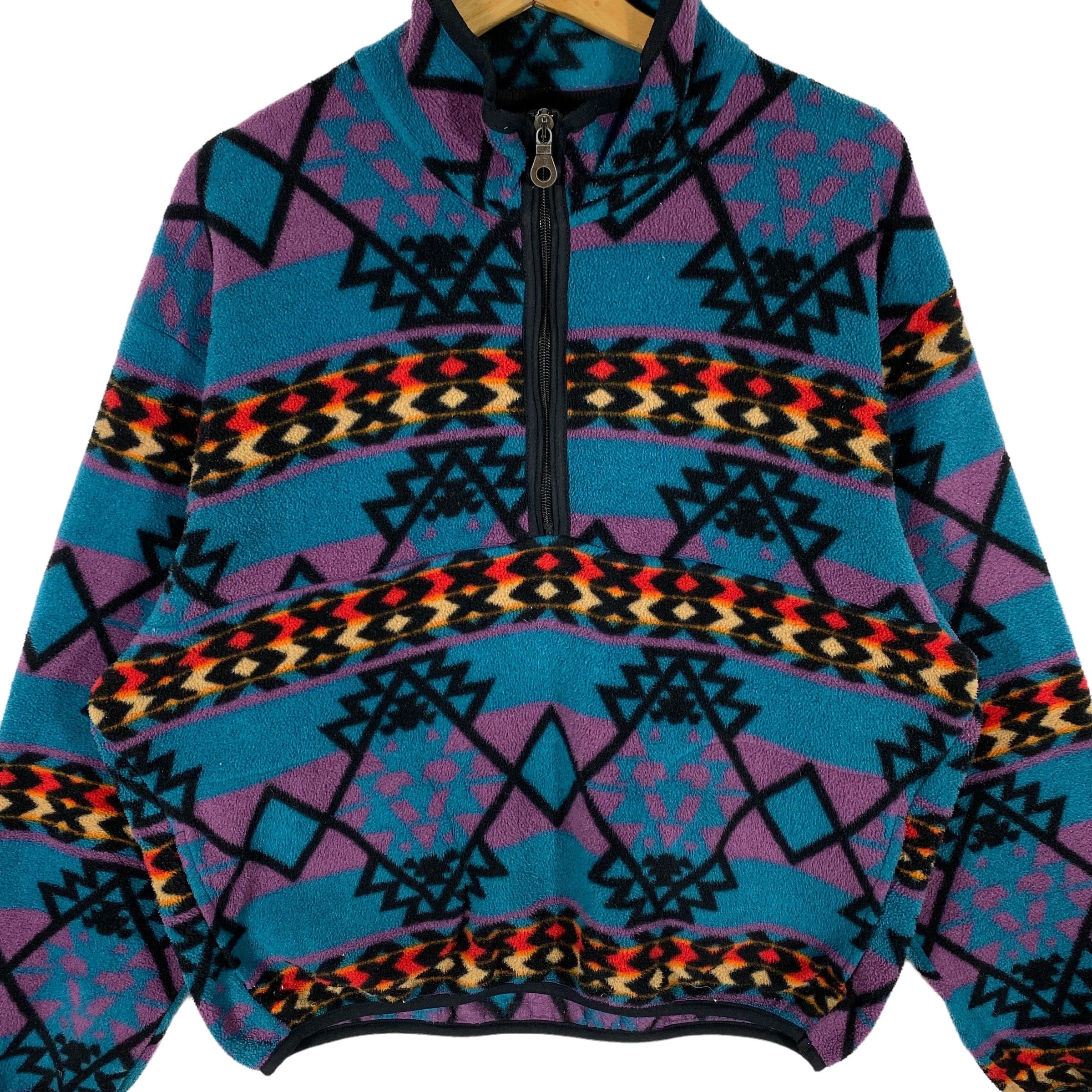 Vintage 90s Woolrich Aztec Tribe Fleece Half Zip Sweatshirt M Size
