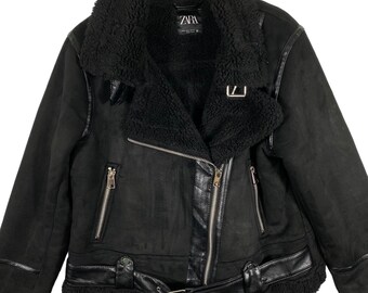 Zara Faux Suede Moto Jacket L Size Black Colour - Etsy
