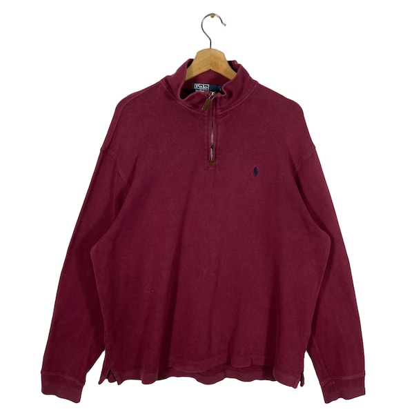 Vintage Polo Ralph Lauren Half Zip Sweatshirt L Size Maroon Colour