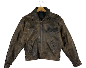 Vintage 80s Schott Leather Suede Zipper Jacket Size 40 (M) Brown