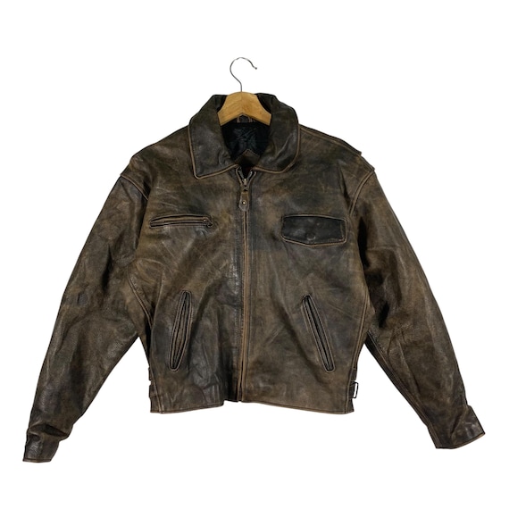 ジャケット・アウター Vintage Leather Half-Zip Jacket Brown F 90s vintage Leather jacket American casual Street Size F