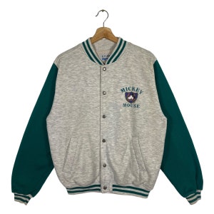 Giacca college vintage anni '90 con topolino, taglia S, ma adatta alla taglia M, colore grigio