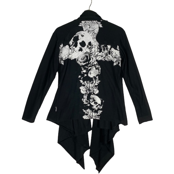 Vintage Xfrm Skull Punk Seditionaries Cardigan Shawl Collar Black 