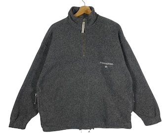Sudadera vintage Converse Half Zip Fleece Polartec talla L color gris