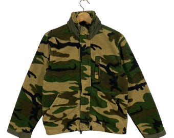 Vintage Japanese Camo Fleece Zipper Jacket S Size