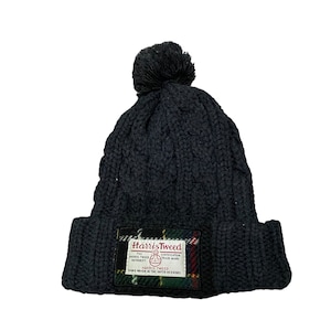 Vintage Harris Tweed X Closshi Cable Knit Beanie Dark Green Size 56-59 cm