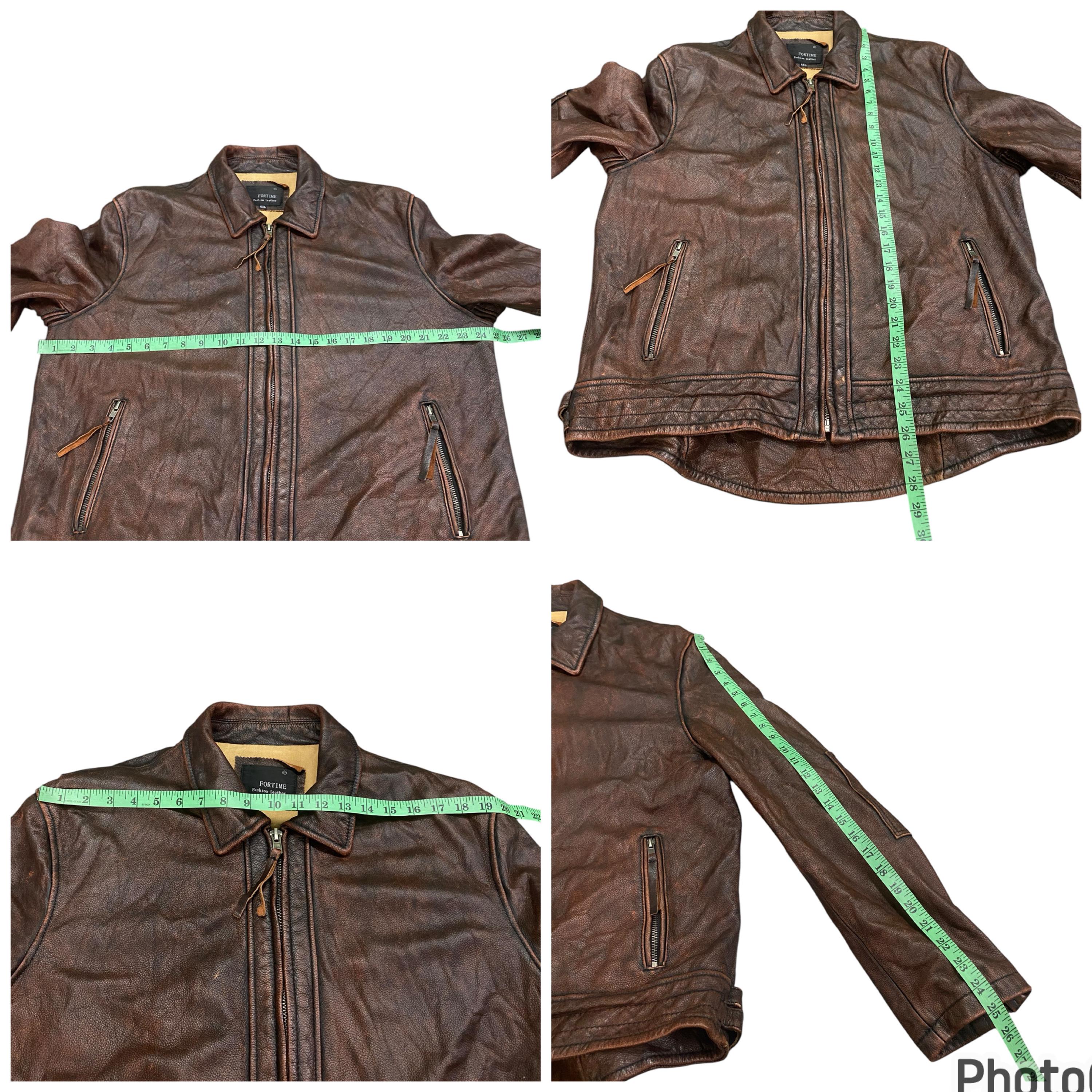 Vintage Fortime Fashion Leather Zipper Jacket XL Size Brown Colour