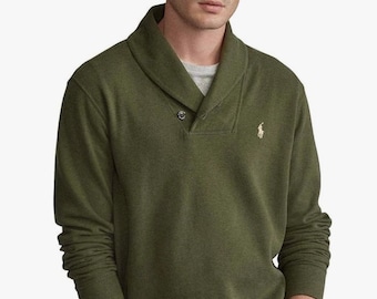 Vintage Polo Ralph Lauren Schalkragen Sweatshirt L Größe Olivgrün Farbe