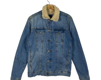 Chaqueta vaquera con forro sherpa para hombre de Zara, talla S, color azul