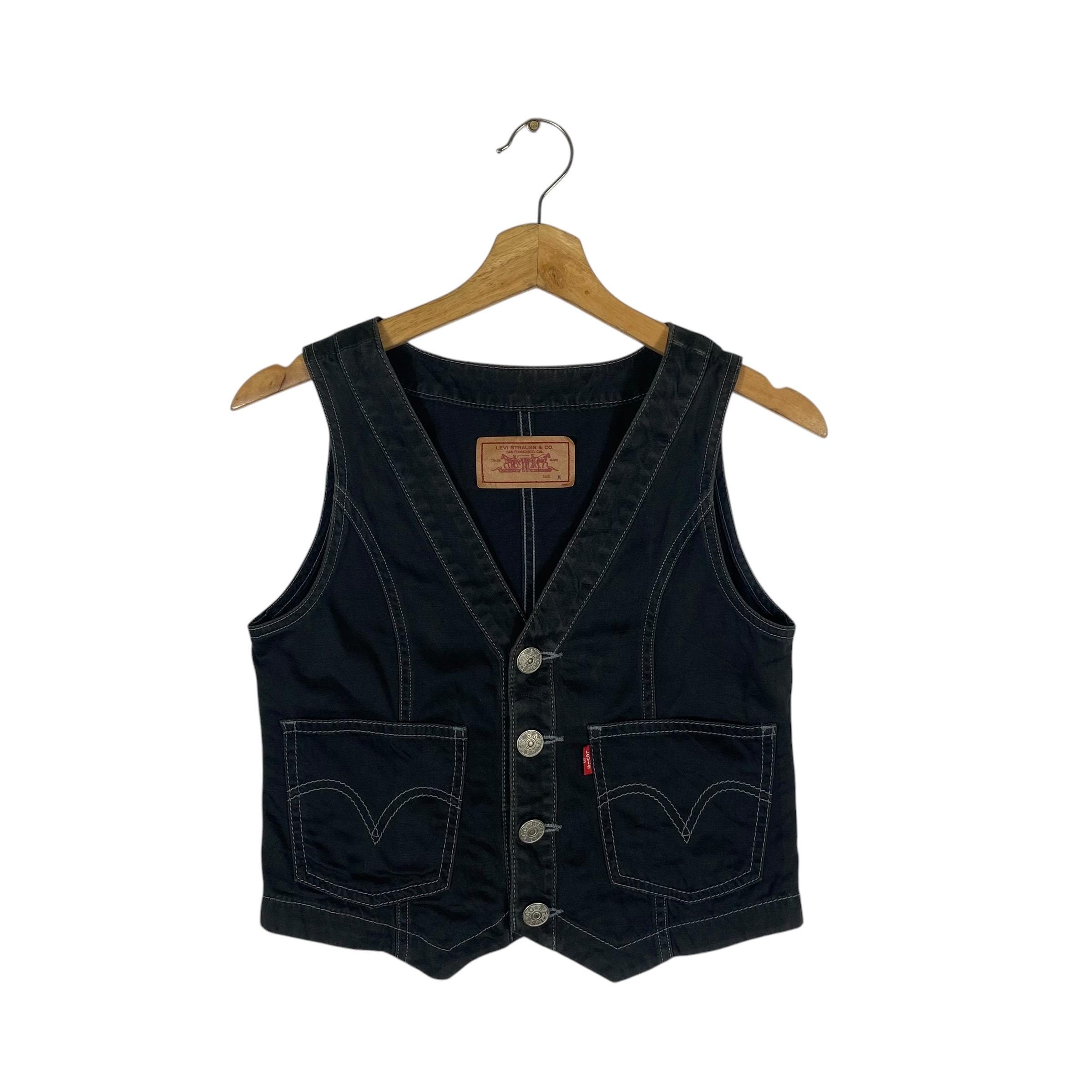Jacket Levis Black Denim Vest Trucker Jacket With Grey Levis Black Denim Vest Vintage Levi's Black Denim  Vest S – Rokit