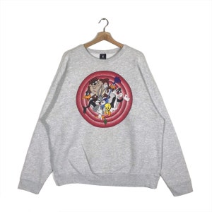 Felpa Vintage Warner Bros anni '90 TAGLIA XXL ma adatta al colore grigio formato XL
