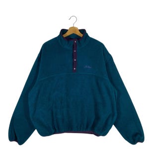 Vintage 90s LL Bean Fleece Half Button Sweatshirt L Size Gren Colour