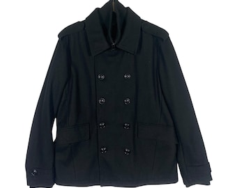 Donna Karan New York wollen jas met knoop/rits, maat L, zwarte kleur