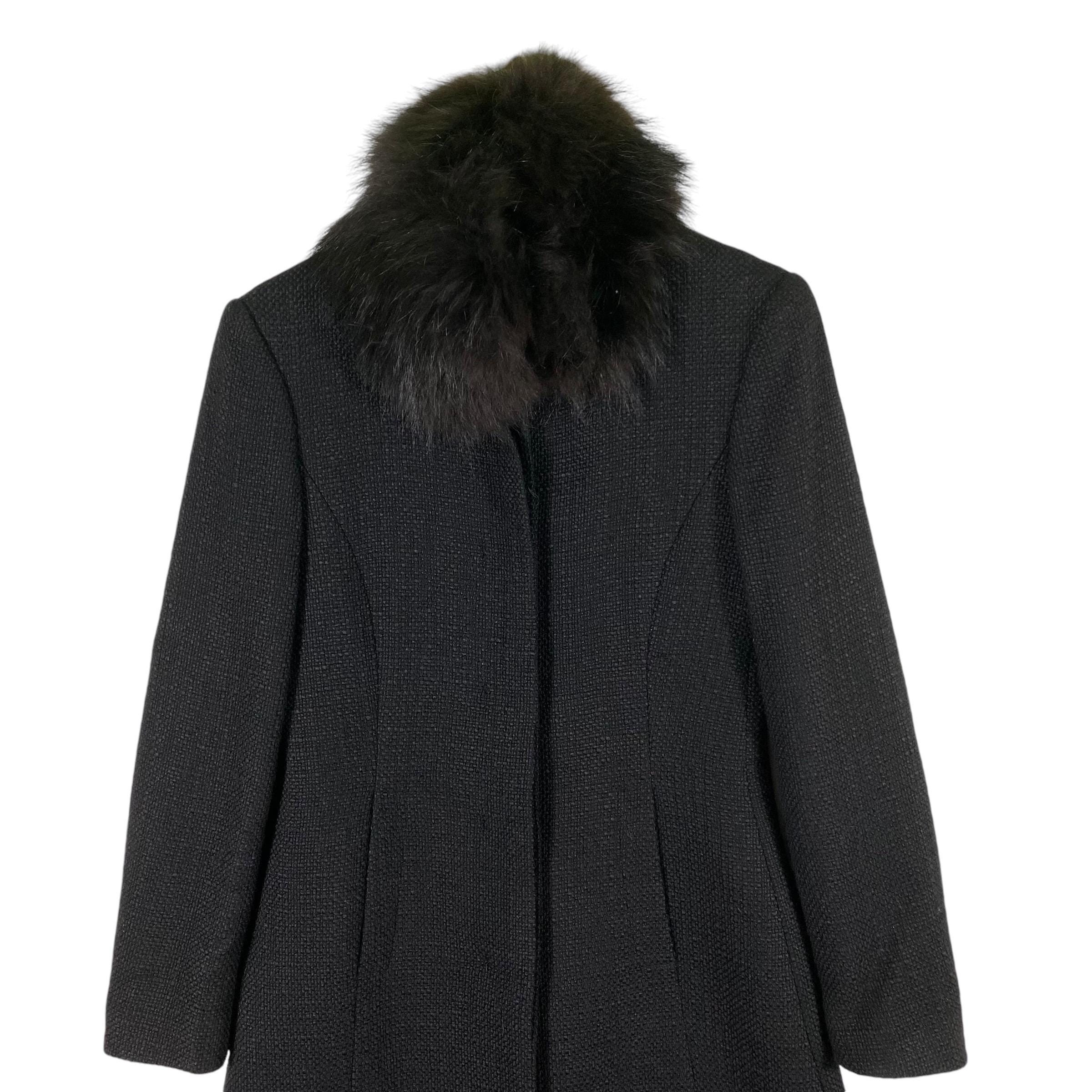 Vintage Versus Versace Fur Collar Long Button Jacket S Size Black