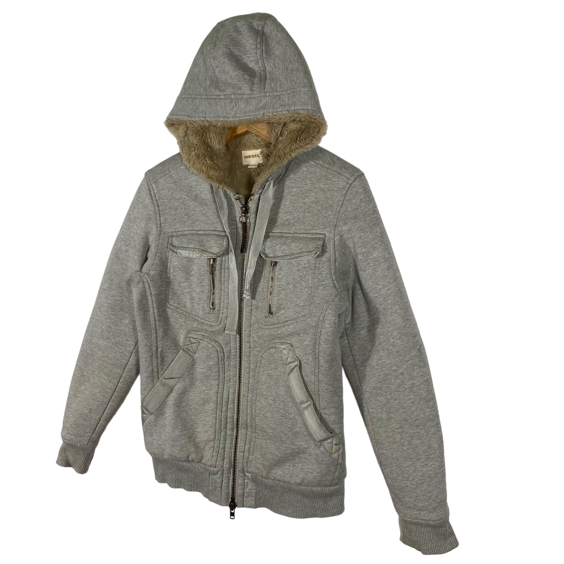 Diesel Heavyweight Faux Fur Gray Lined Hoodie Jacket S Size Diesel Heavyweight Faux Fur Gray Lined Hoodie Jacket S Size