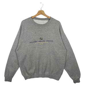 Vintage Notre Dame Irish Embroidery Sweatshirt L Size Grey Colour