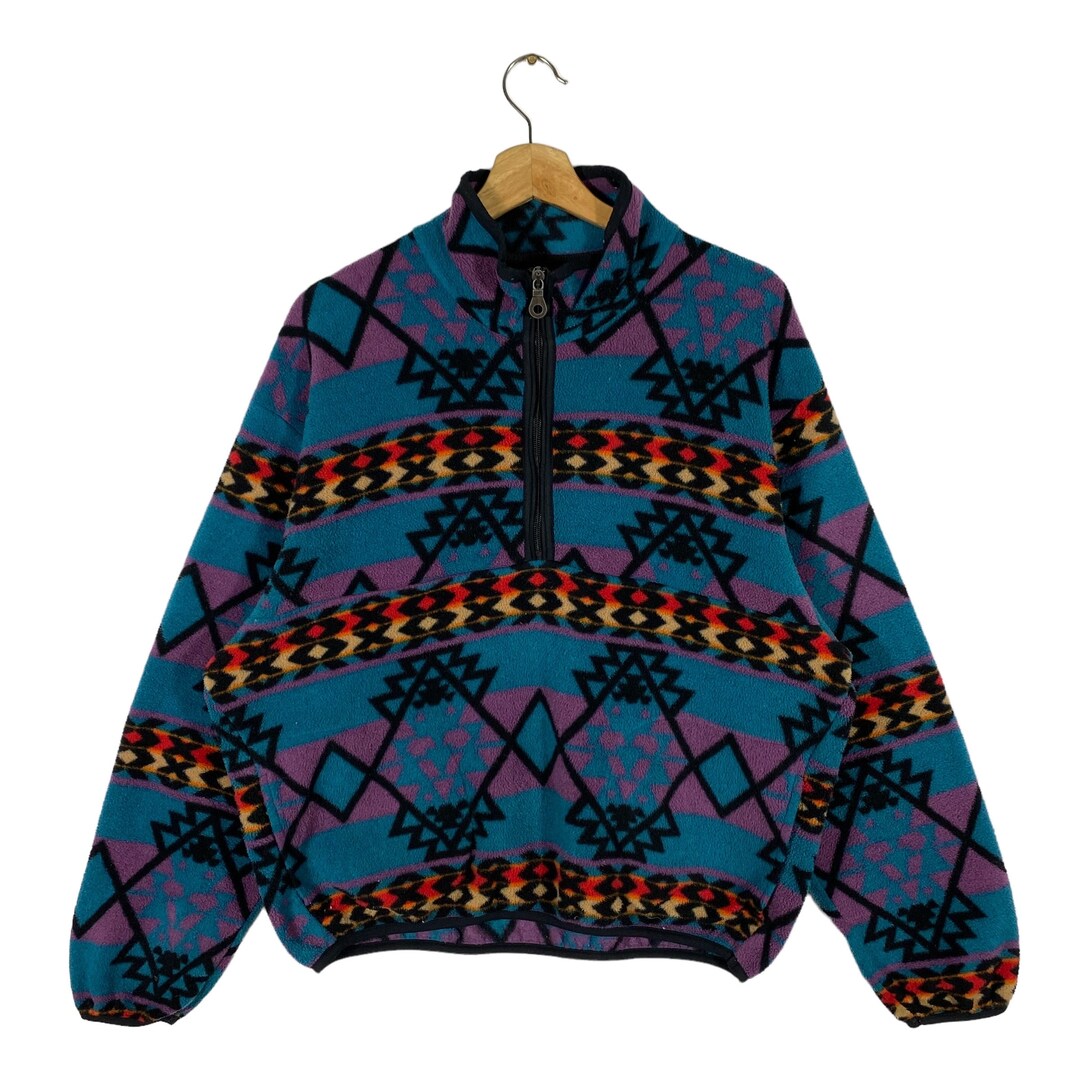 Vintage 90s Woolrich Aztec Tribe Fleece Half Zip Sweatshirt M Size