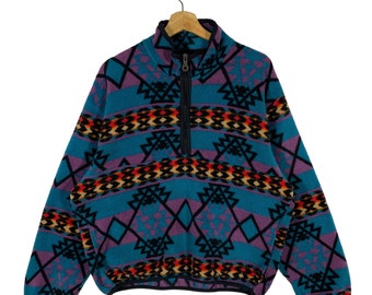 Vintage 90er Jahre Woolrich Aztec Tribe Fleece Half Zip Sweatshirt M Größe Made in USA