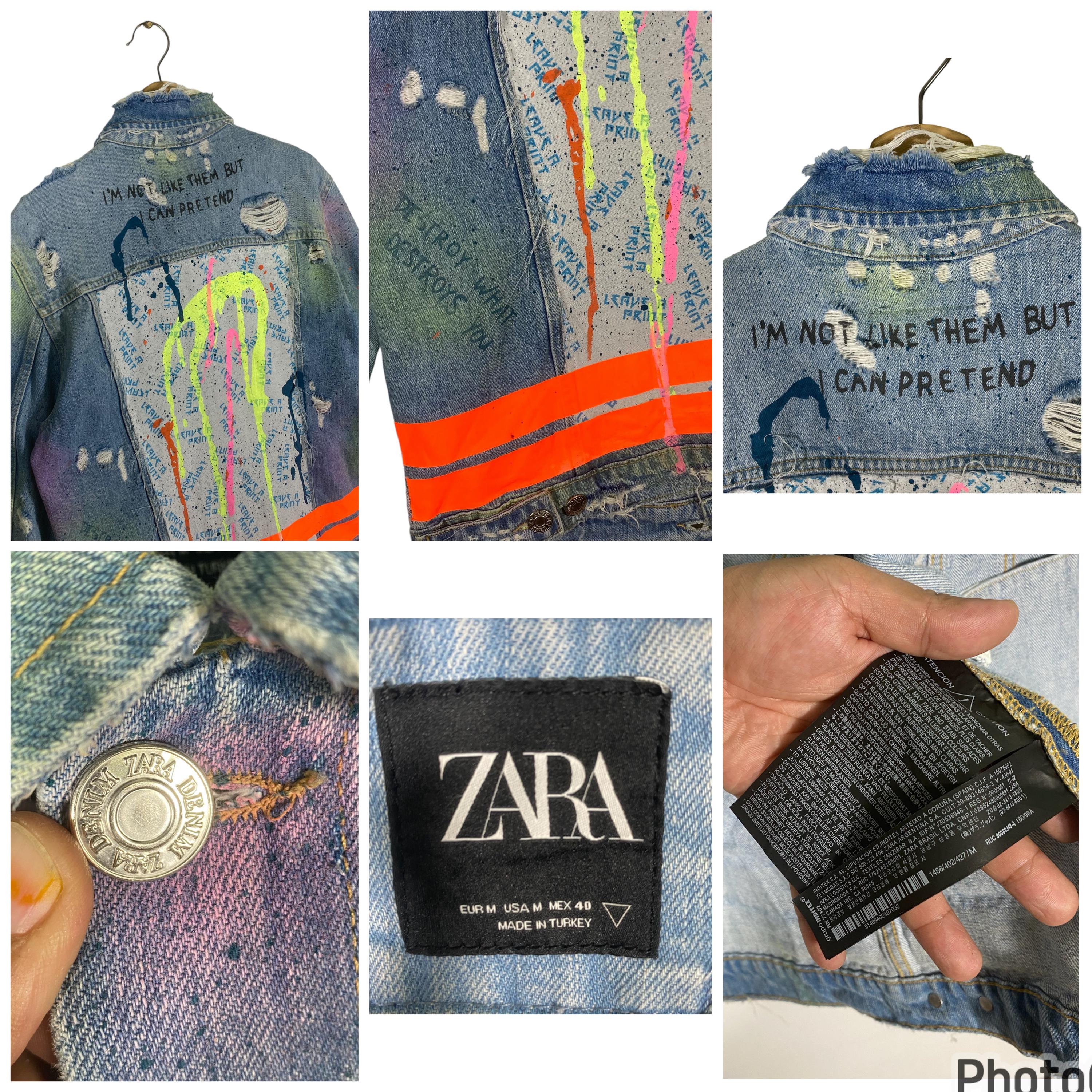 Zara Distressed Denim Trucker Painted Jacket M Size - Etsy