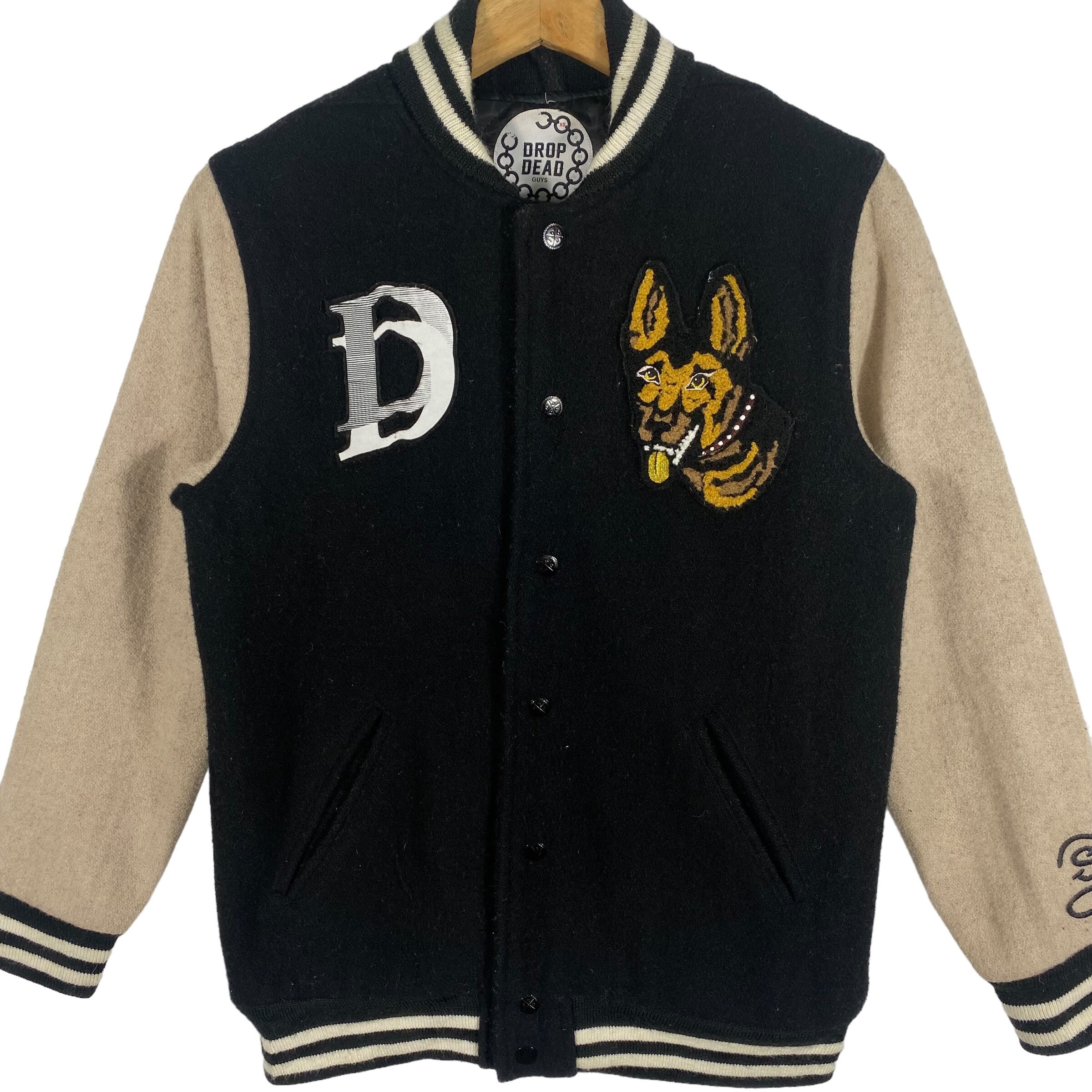 Vintage Drop Dead Guys Varsity Wool Button Jacket XS Size Black