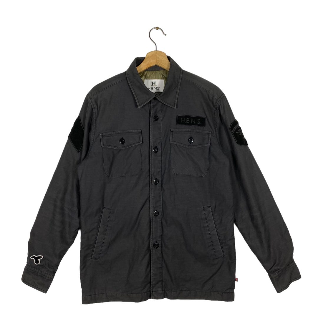 Vintage HBNS Military Style Jacket Dark Grey, Size L (fits M)