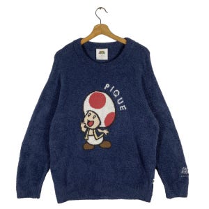 Felpa in pile vintage marca giapponese X Super Mario Taglia M Colore blu navy