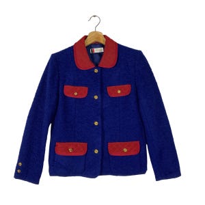 Vintage Suncy Max Mara Wool Button Jacket S Size Blue/Red Colour